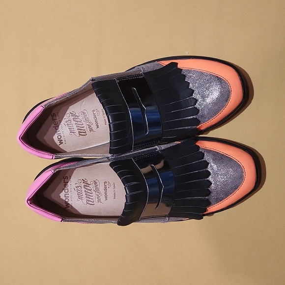 Wonders Platform Loafers Shoes Slip-ons Spain / Sz 5 / Neon orange/pink, black - Picture 10 of 17